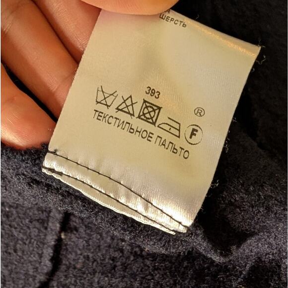 Devernois Navy Oversized Wool Long Sleeve Textile Long Coat, size 1/S - Picture 6 of 8